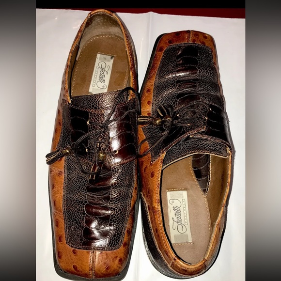 Fratelli leather loafers TAN BROWN SHOES mens 9M Leather SQUARE Toe Animal Print - Picture 6 of 13